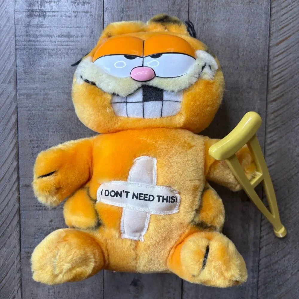 Garfield Vintage 1978 1981 With Crutch I Don't Need This Stuffed Plush W/ Tag